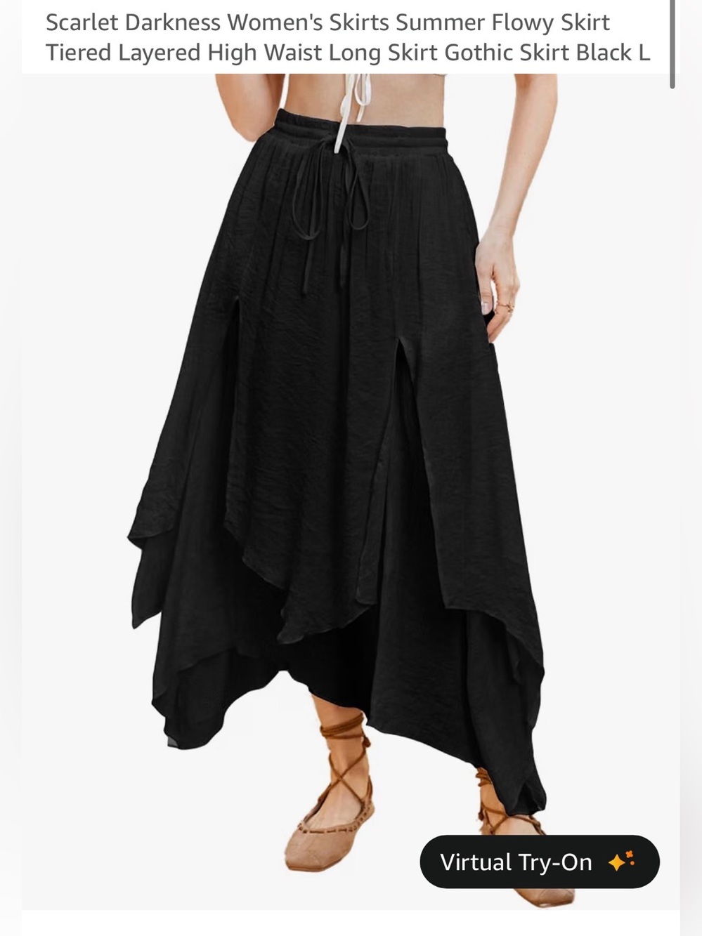 NWT Black Scarlet Darkness Renaissance Flowy Tiered Layered High Waist Skirt Lg